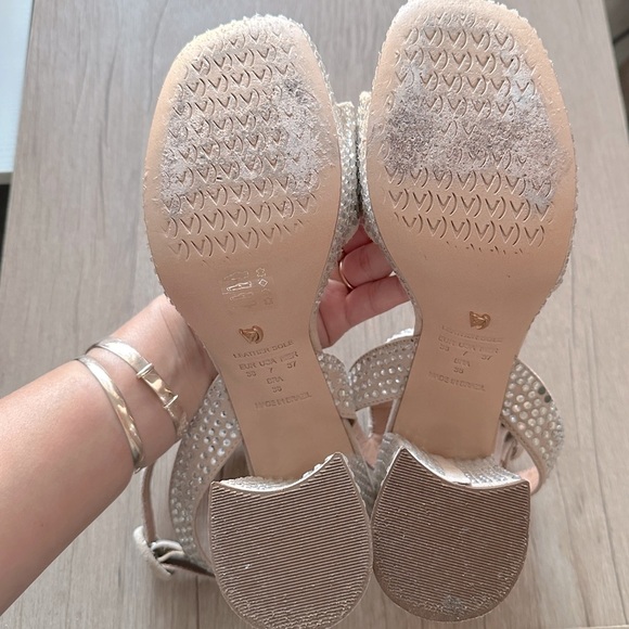 Anthropologie VICENZA Camurca Bege Diamond Gem Platform Sparkly High Heels Tan 7 - Picture 9 of 14